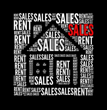 Sales rent text collage Composed in the shape of house clipart