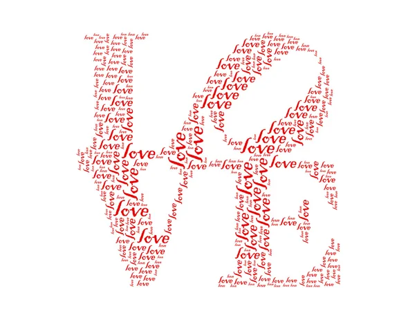 Love text collage Composed in the shape of word love an isolated on white — Stock Photo, Image