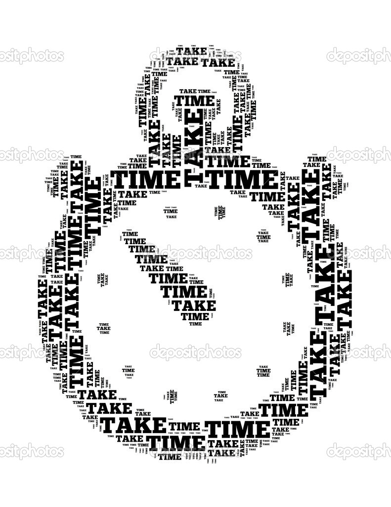 Take time text collage Composed in the shape of stopwatch an isolated on white