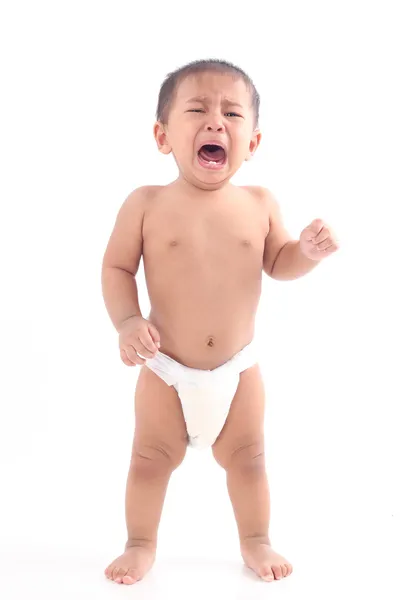 Очаровательный азиатский ребенок плачет на белом фоне Стоковое Фото