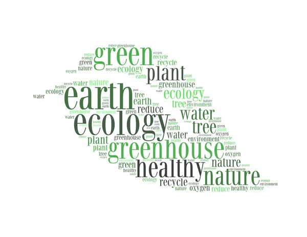 Earth plant environment ecology greenhouse healthy text collage Composed in the shape of leaf an isolated on white — Stock Photo, Image