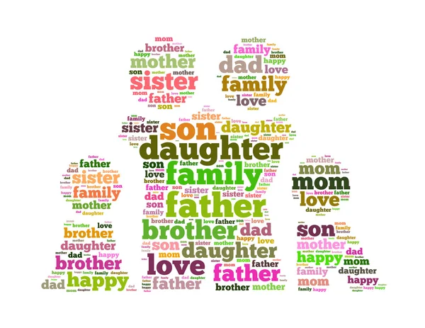 Familie info tekst collage samengesteld in de vorm van man vrouw en kinderen een i solated op wit — Stockfoto