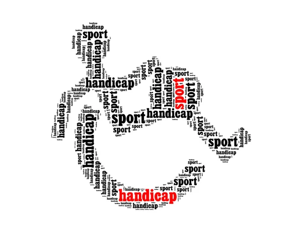 ハンディ キャップ スポーツ テキストのコラージュで構成したハンディキャップのシンボルの形で孤立したホワイト — ストック写真