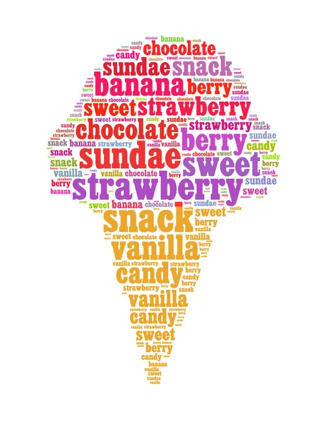 Ice cream info text collage Composed in the shape of ice cream — Stock Photo, Image