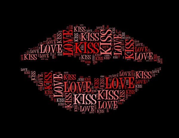 Collage texte Love kiss Composé en forme de lèvres — Photo