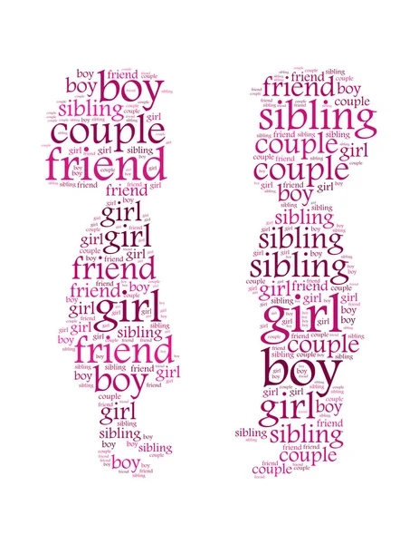 Boy and girl couple friend sibling text collage — Stockfoto