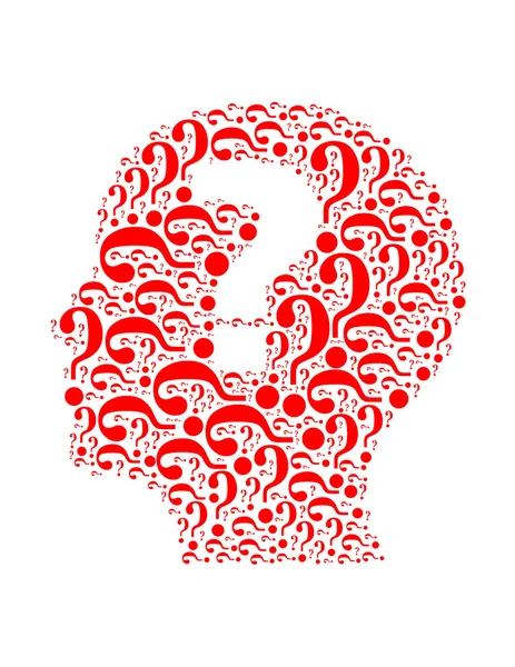 Question mark text collage Composed in the shape of woman head an isolated on white — Stock Photo, Image