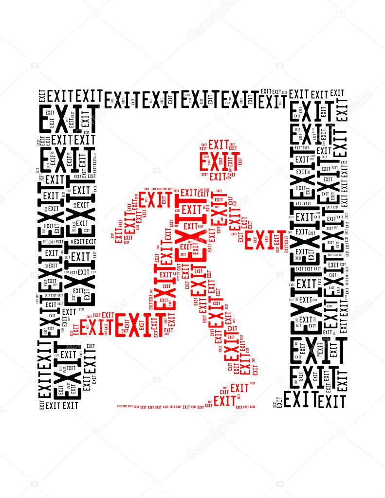 exit text collage Composed in the shape of exit sign an isolated