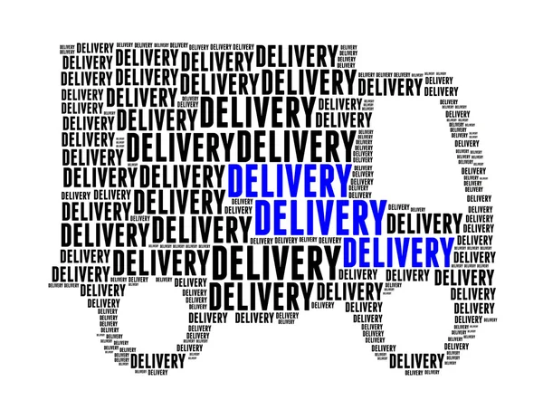 Delivery text collage Composed in the shape of lorry an isolated — Stock Photo, Image