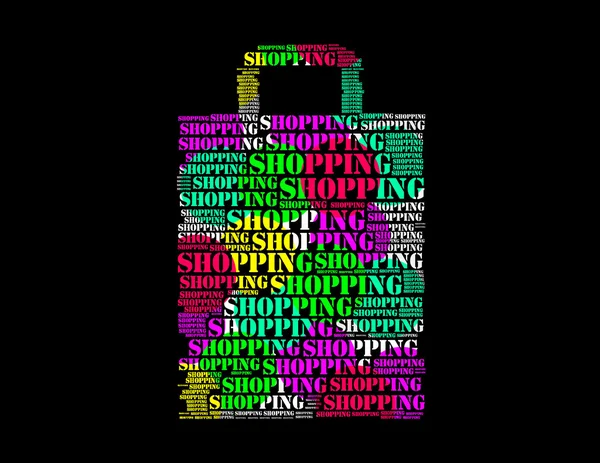 Shopping text collage Composed in the shape of shopping bag — Stock Photo, Image