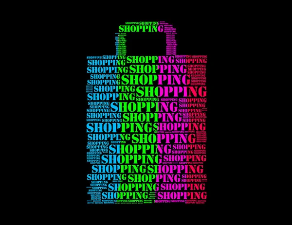 Shopping text collage Composed in the shape of shopping bag — Stock Photo, Image