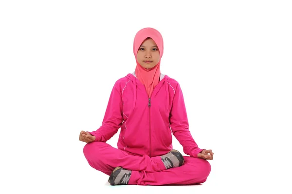 Lotus position - Portrait of a cute young muslim female — Stok Foto