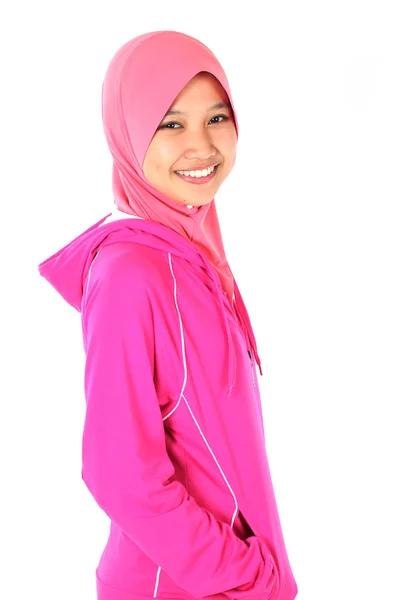 スポーツと若いアジア イスラム教の女性を着用します。 — ストック写真
