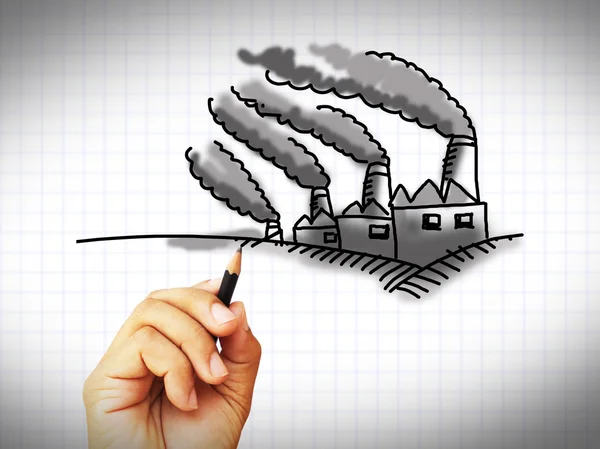 Fabryka zanieczyszczenia przez strony szkicowania — Zdjęcie stockowe
