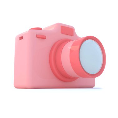 Beyaz blackground oyuncakla pembe dijital kamera