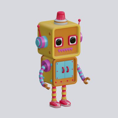 Beyaz arkaplanda izole edilmiş robot oyuncağı, izometrik görünüm, 3D Oluştur