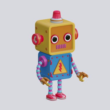 Beyaz arkaplanda izole edilmiş robot oyuncağı, izometrik görünüm, 3D Oluştur