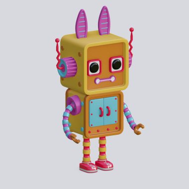 Beyaz arkaplanda izole edilmiş robot oyuncağı, izometrik görünüm, 3D Oluştur