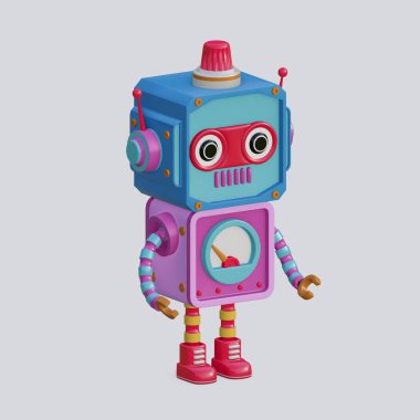 Beyaz arkaplanda izole edilmiş robot oyuncağı, izometrik görünüm, 3D Oluştur