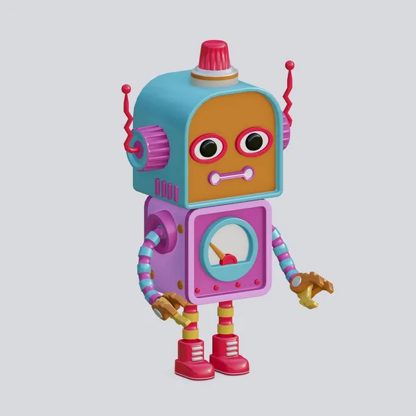 Robot Leksak Isolerad Vit Bakgrund Isometrisk Generera — Stockfoto
