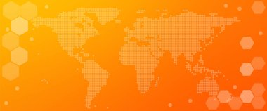 Web sitesi başlık pankartı, modern grafik teknolojisi teması, turuncu arkaplanlı dünya haritası