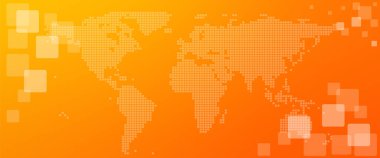 Web sitesi başlık pankartı, turuncu arkaplanlı dünya haritası, modern grafik teknolojisi teması