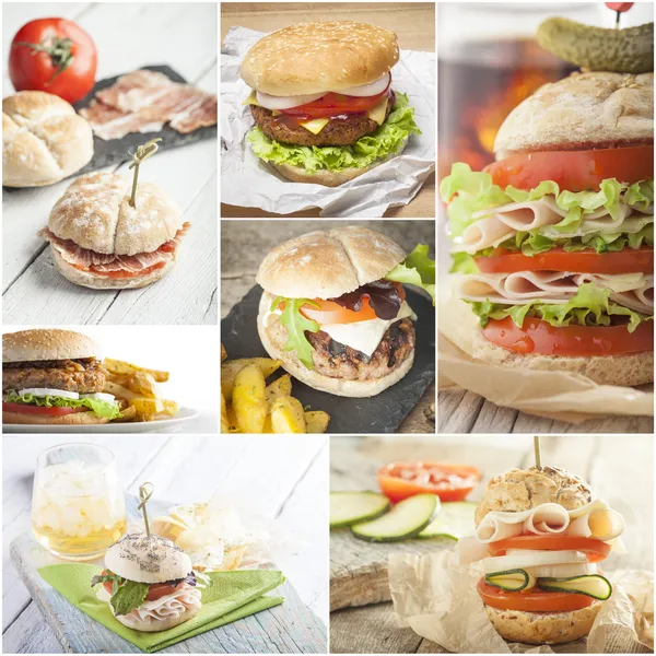 Collage of sandwiches and burgers — Stock Photo, Image