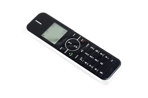 Preto elegante e elegante receptor de telefone sem fio no fundo branco — Fotografia de Stock