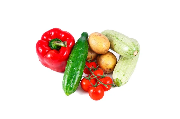 Un gruppo di verdure fresche - pepe, pomodoro, patate, cetriolo, midollo — Foto Stock