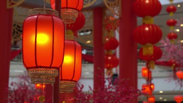 Dekorace Červená Lucerna Oslavu Čínského Nového Roku — Stock video