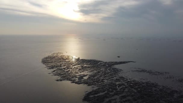 Vue Aérienne Mer Côtière Heure Coucher Soleil — Video