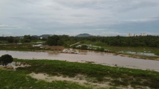 Vue Aérienne Inondation Dans Zone Rurale Malaisie Village — Video