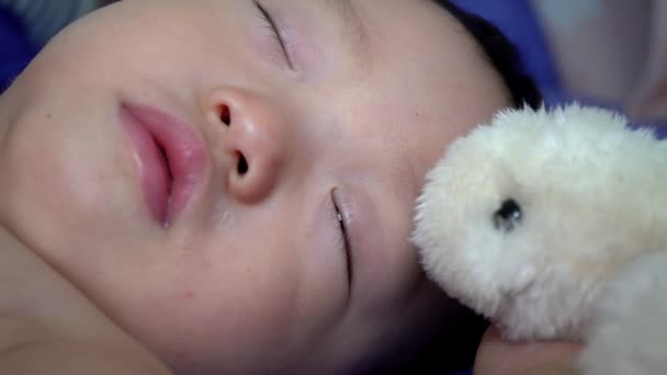 Somnolent Bébé Garçon Fatigué Avec Tortue Jouet Peluche Lit — Video