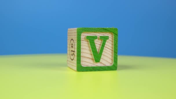 Close Shot Letter Alphabet Wooden Block Surface — Stock Video