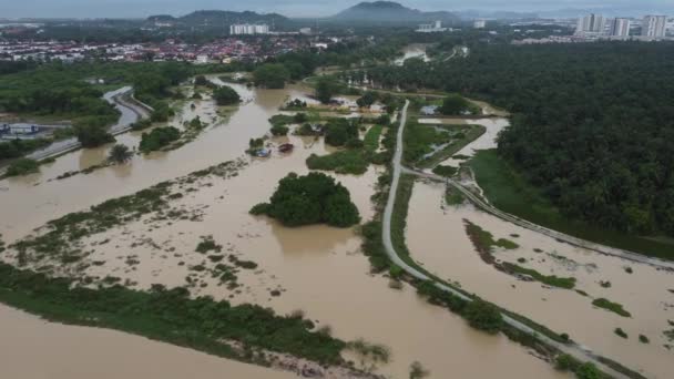 Затопленный Кампанг Малайзии Съемка Воздуха — стоковое видео