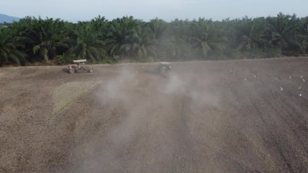 Sungai Udang Penang Malaysia February 2021 Tractors Plowing Land Causing — 图库视频影像