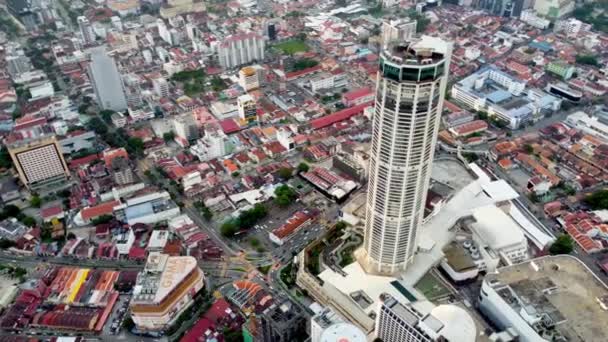 Georgetown Penang Malezya Mayıs 2021 Hava Manzaralı Komtar Binası Kavşaktaki — Stok video