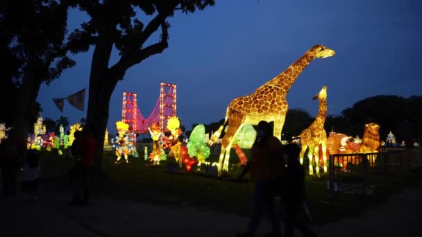 Georgetown Penang Malezja Gru 2021 Panning Beautiful Lighting Sculpture Żyrafa — Wideo stockowe