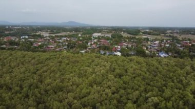 Mangrov Ormanı 'nın yanındaki Malezya Kampung' a doğru hava saldırısı