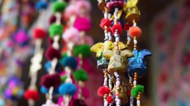 Bulanık arkaplanda fil süslemesinin yakın görüntüsü. Hindistan turizm konsepti