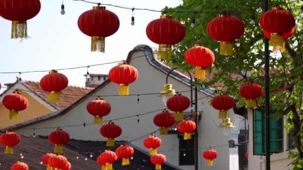 Grupo Decoración Linterna Roja Aire Libre — Vídeo de stock