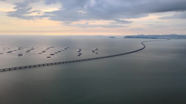 Aereo Volare Verso Penang Secondo Ponte Ora Tramonto Pesce Fattoria — Video Stock