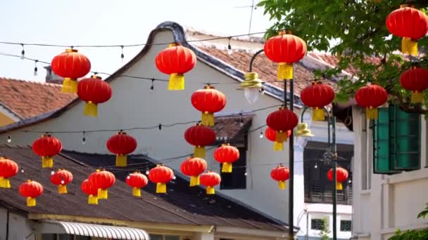 Group Red Lantern Decorated Street — Stock Video