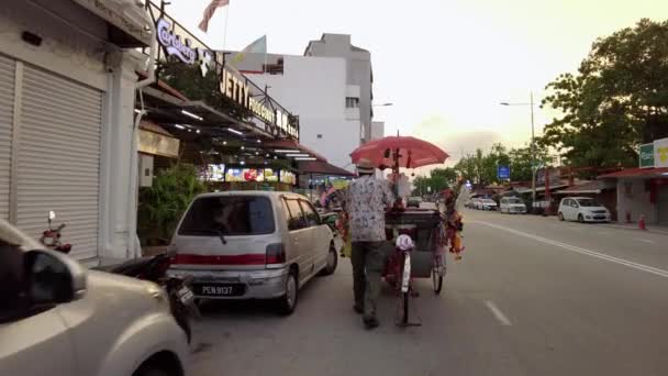 Georgetown Penang Malajsie Květen 2021 Trishaw Řidič Pohyb Jetty Potravin — Stock video