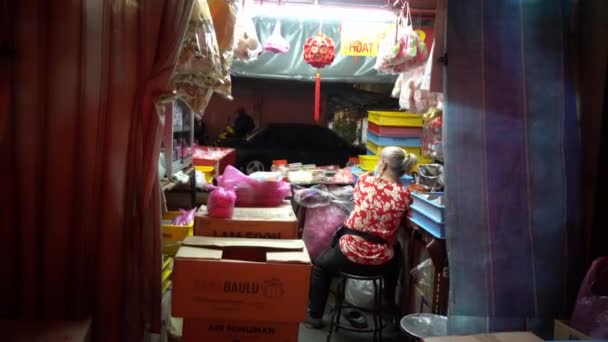 Georgetown Penang Malaysia Jan 2022 Kinesisk Kvinna Stallet Väntar Kunden — Stockvideo
