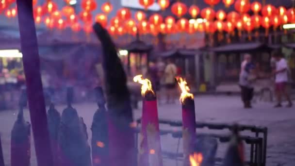 Close Dragon Joss Stick Temple Chinese New Year — Stock Video