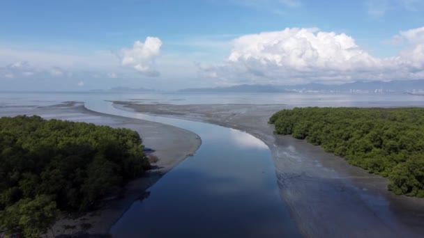 Reflexão Visão Aérea Nuvem Rio Mover Direção Mar — Vídeo de Stock