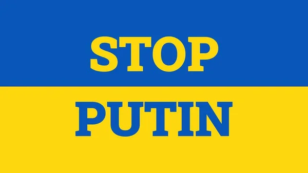 Stop Poetin invasie in Oekraïne concept in vlag achtergrond — Stockfoto