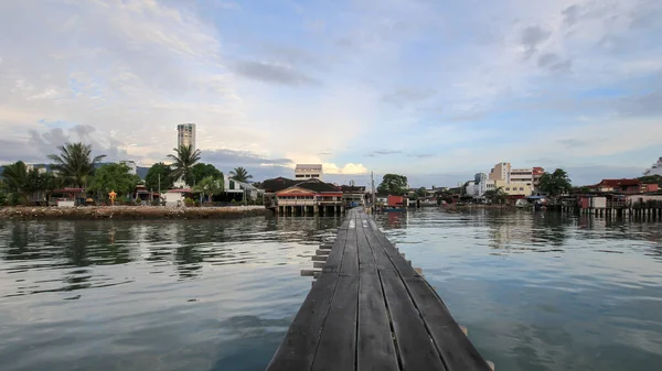 Eine Holzbrücke Auf See Der Nähe Des Clan Stegs Penang — Stockfoto