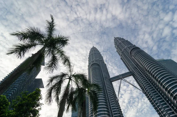 マレーシア クアラルンプール市 2017年4月15日 曇りの日にヤシの木を持つKlccビル — ストック写真